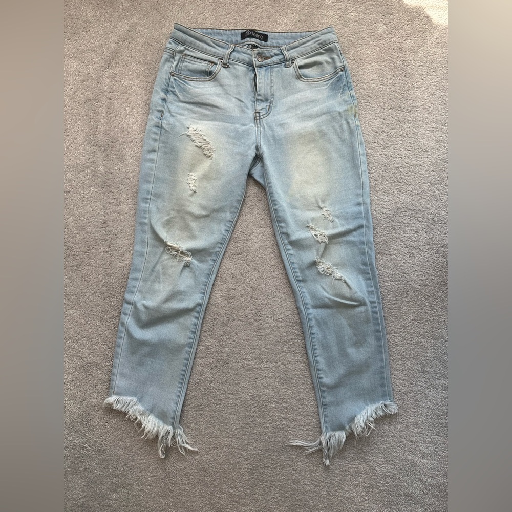 April Jeans - Ripped Denim Jeans with Ripped Hem Detail
